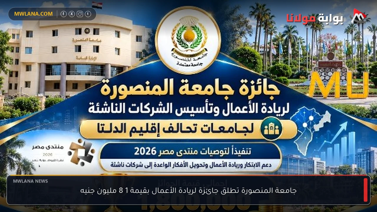 جامعة المنصورة تطلق جائزة لريادة الأعمال بقيمة 1 8 مليون جنيه