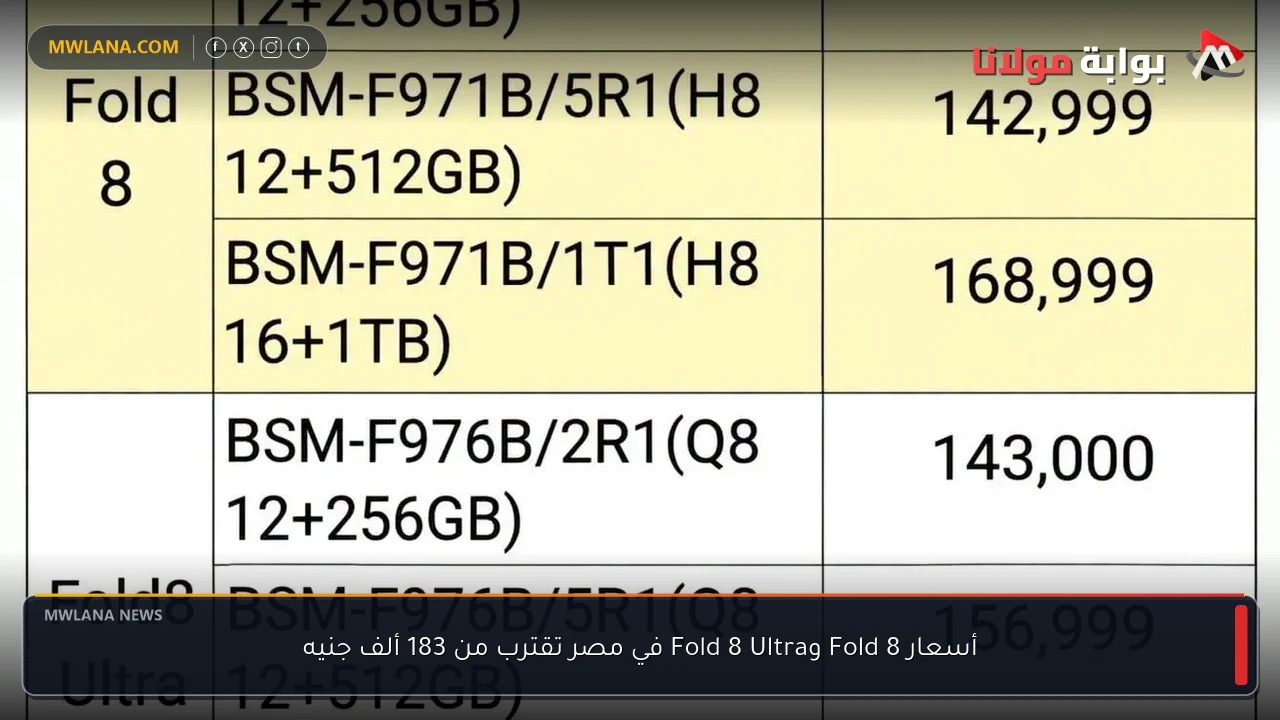 أسعار Fold 8 وFold 8 Ultra في مصر تقترب من 183 ألف جنيه