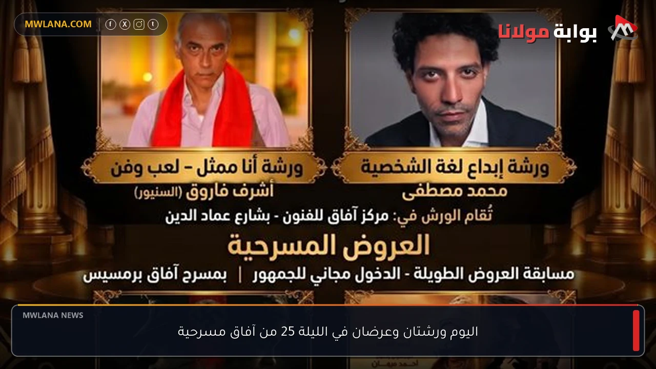 اليوم ورشتان وعرضان في الليلة 25 من آفاق مسرحية