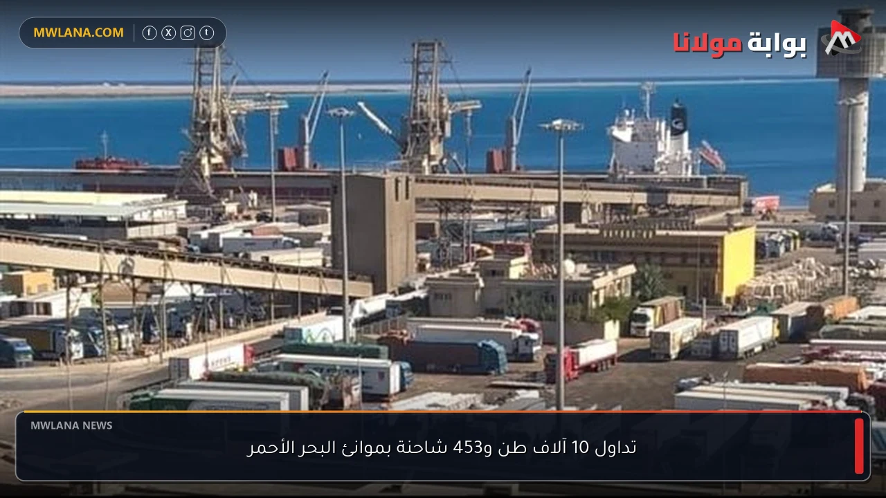 تداول 10 آلاف طن و453 شاحنة بموانئ البحر الأحمر
