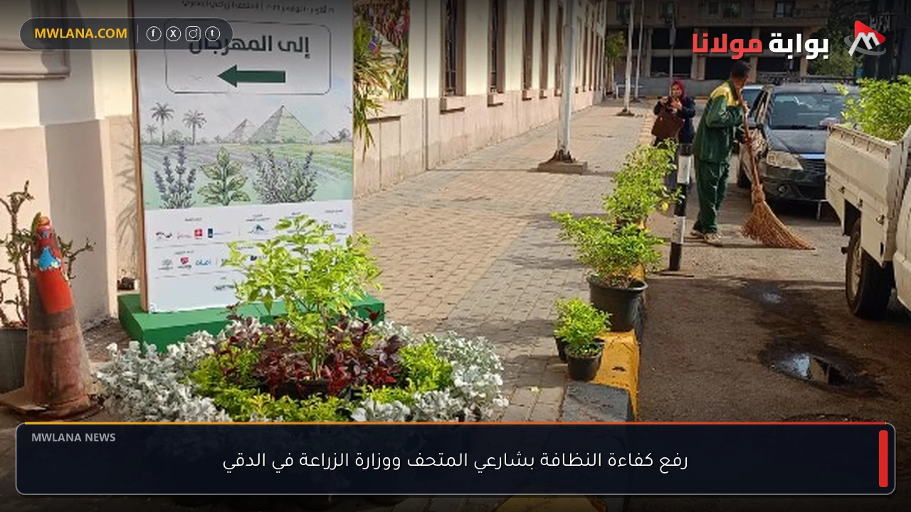 رفع كفاءة النظافة بشارعي المتحف ووزارة الزراعة في الدقي