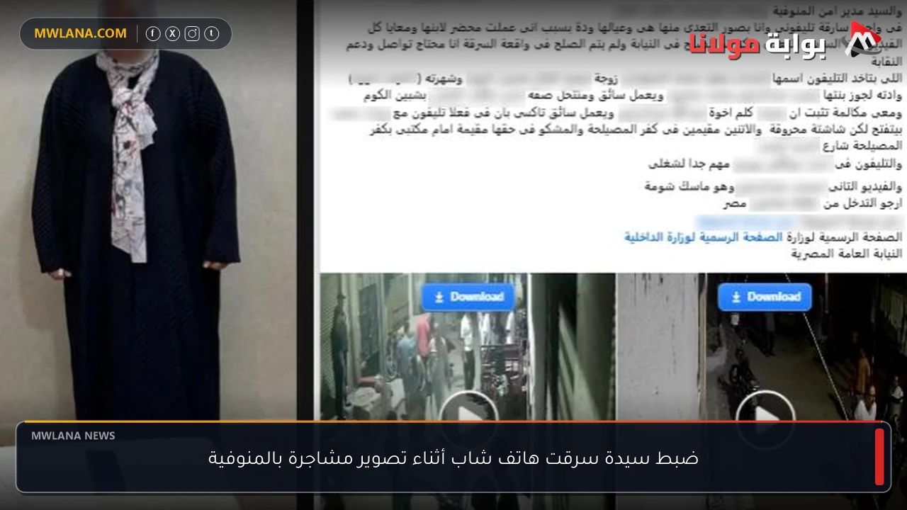 ضبط سيدة سرقت هاتف شاب أثناء تصوير مشاجرة بالمنوفية
