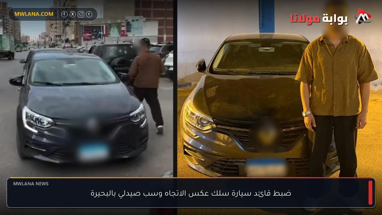 ضبط قائد سيارة سلك عكس الاتجاه وسب صيدلي بالبحيرة