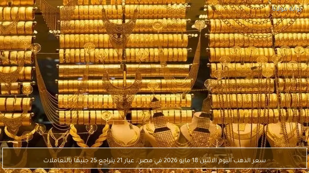 سعر الذهب اليوم الاثنين 18 مايو 2026 في مصر.. عيار 21 يتراجع 25 جنيهًا بالتعاملات