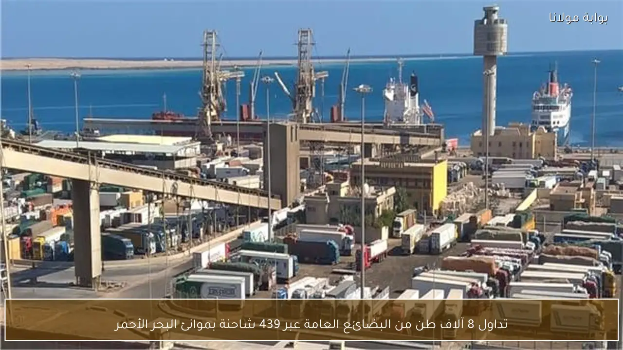 تداول 8 آلاف طن من البضائع العامة عبر 439 شاحنة بموانئ البحر الأحمر