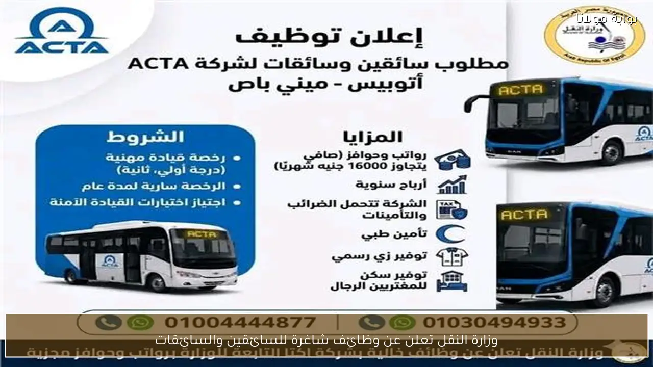 وزارة النقل تعلن عن وظائف شاغرة للسائقين والسائقات