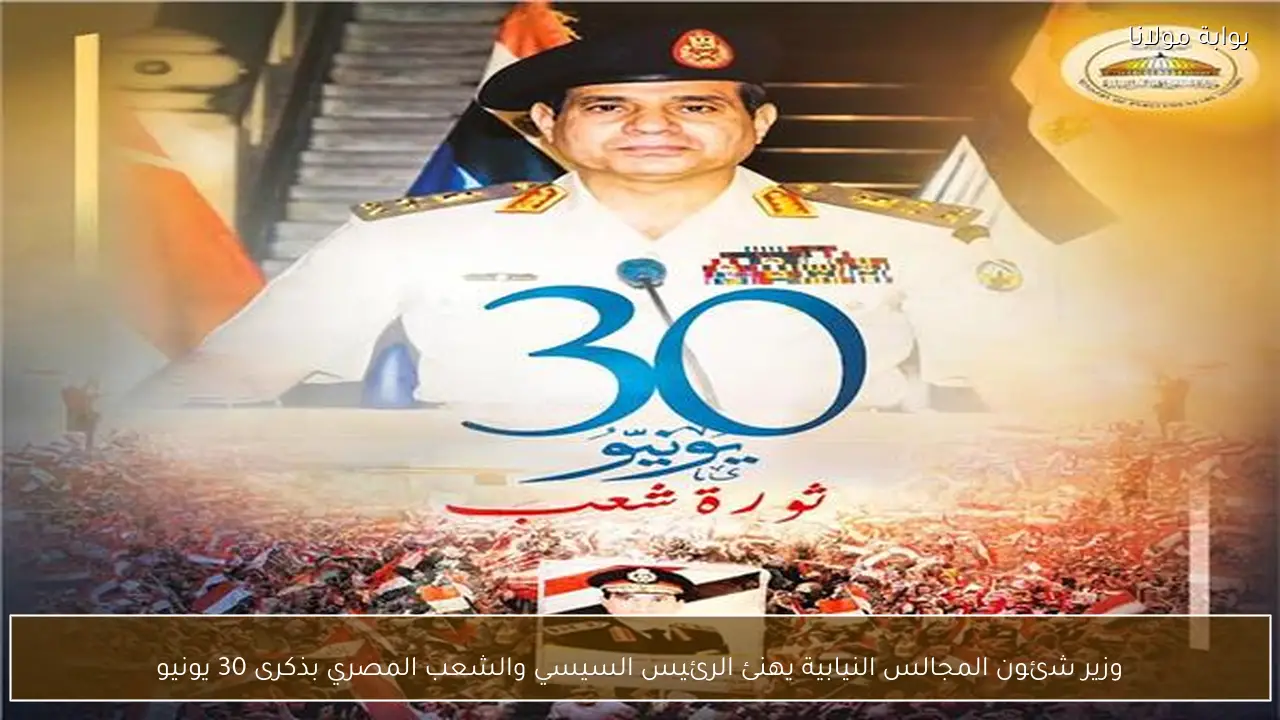 وزير شئون المجالس النيابية يهنئ الرئيس السيسي والشعب المصري بذكرى 30 يونيو