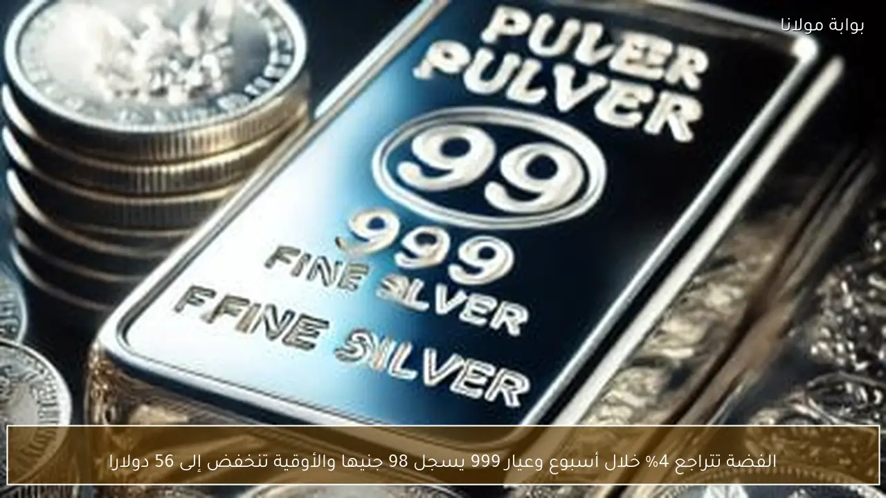 الفضة تتراجع 4% خلال أسبوع وعيار 999 يسجل 98 جنيها والأوقية تنخفض إلى 56 دولارا