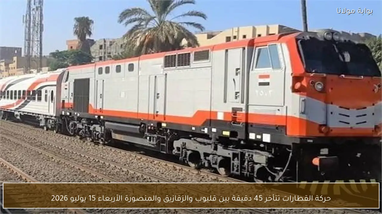 حركة القطارات تتأخر 45 دقيقة بين قليوب والزقازيق والمنصورة الأربعاء 15 يوليو 2026