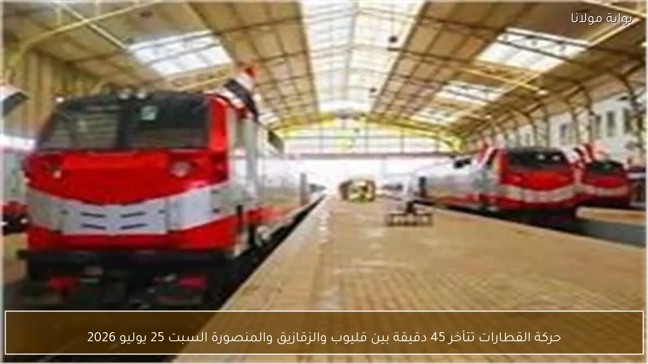 حركة القطارات تتأخر 45 دقيقة بين قليوب والزقازيق والمنصورة السبت 25 يوليو 2026