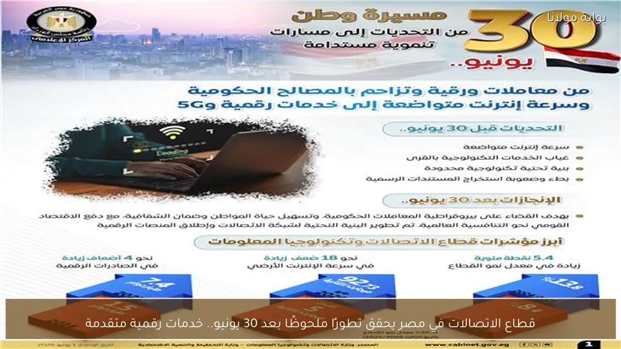 قطاع الاتصالات في مصر يحقق تطورًا ملحوظًا بعد 30 يونيو.. خدمات رقمية متقدمة