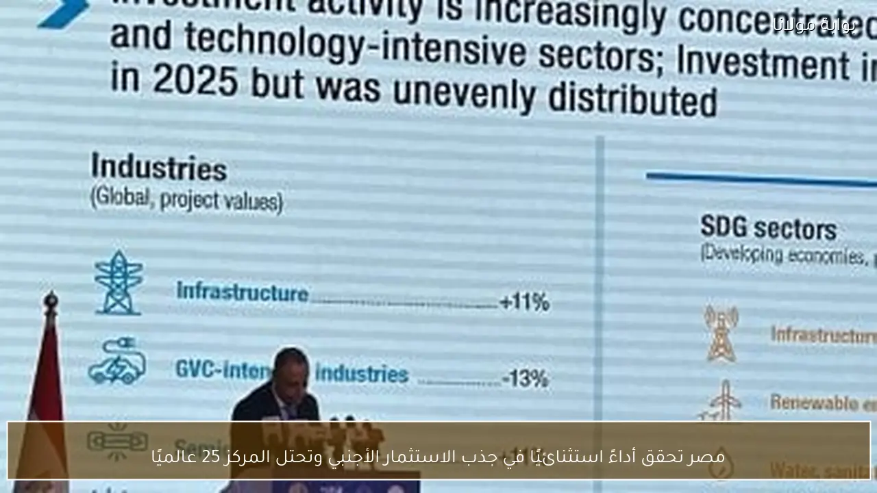 مصر تحقق أداءً استثنائيًا في جذب الاستثمار الأجنبي وتحتل المركز 25 عالميًا