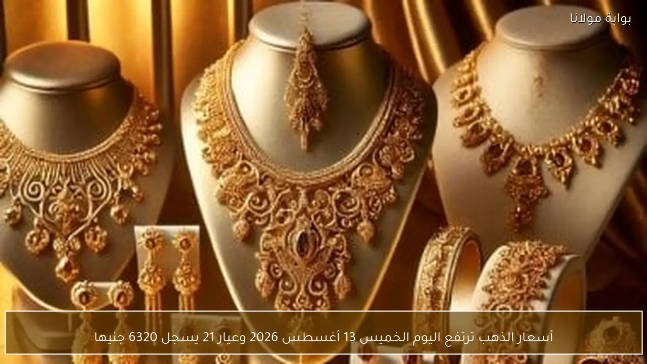 أسعار الذهب ترتفع اليوم الخميس 13 أغسطس 2026 وعيار 21 يسجل 6320 جنيها