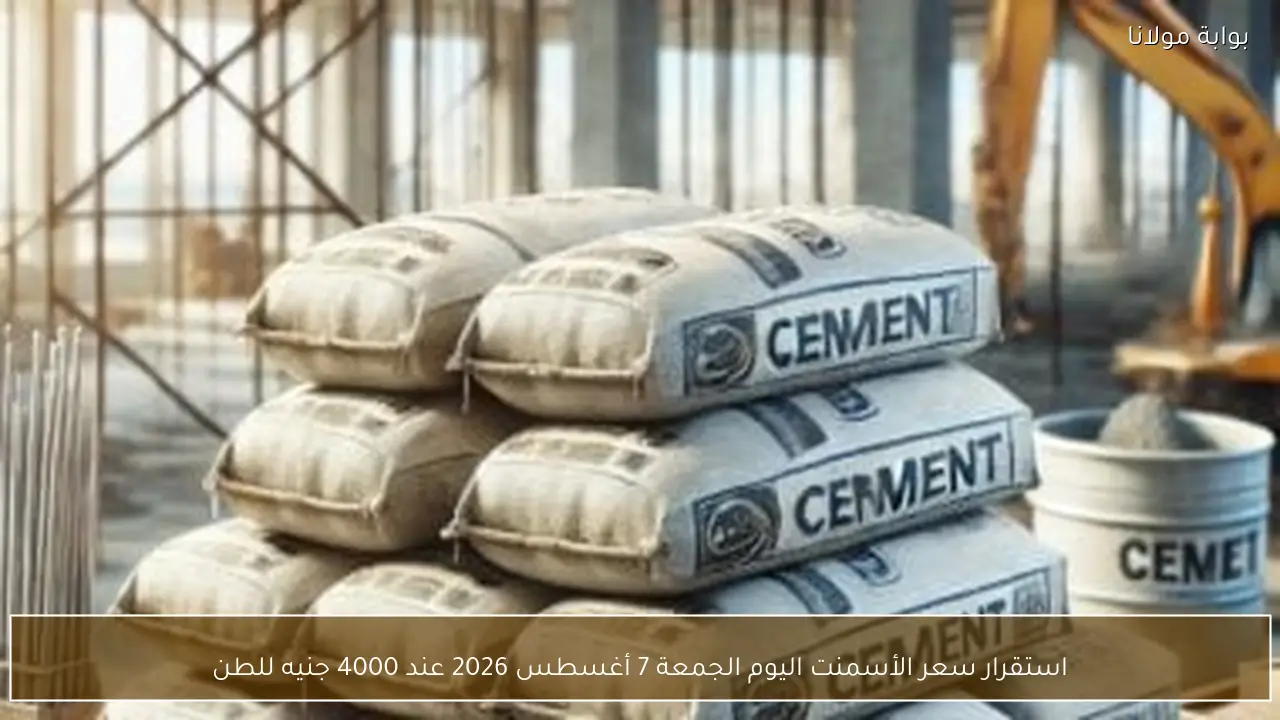 استقرار سعر الأسمنت اليوم الجمعة 7 أغسطس 2026 عند 4000 جنيه للطن