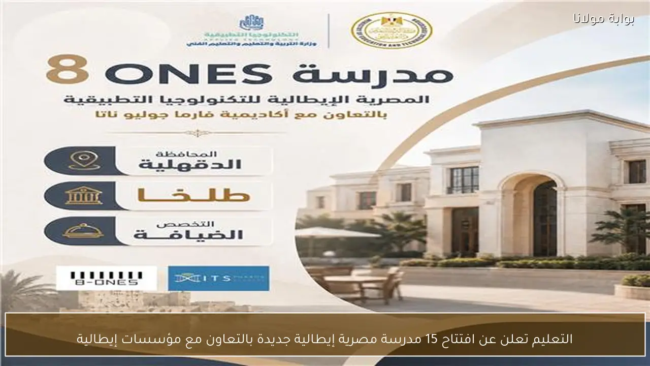 التعليم تعلن عن افتتاح 15 مدرسة مصرية إيطالية جديدة بالتعاون مع مؤسسات إيطالية