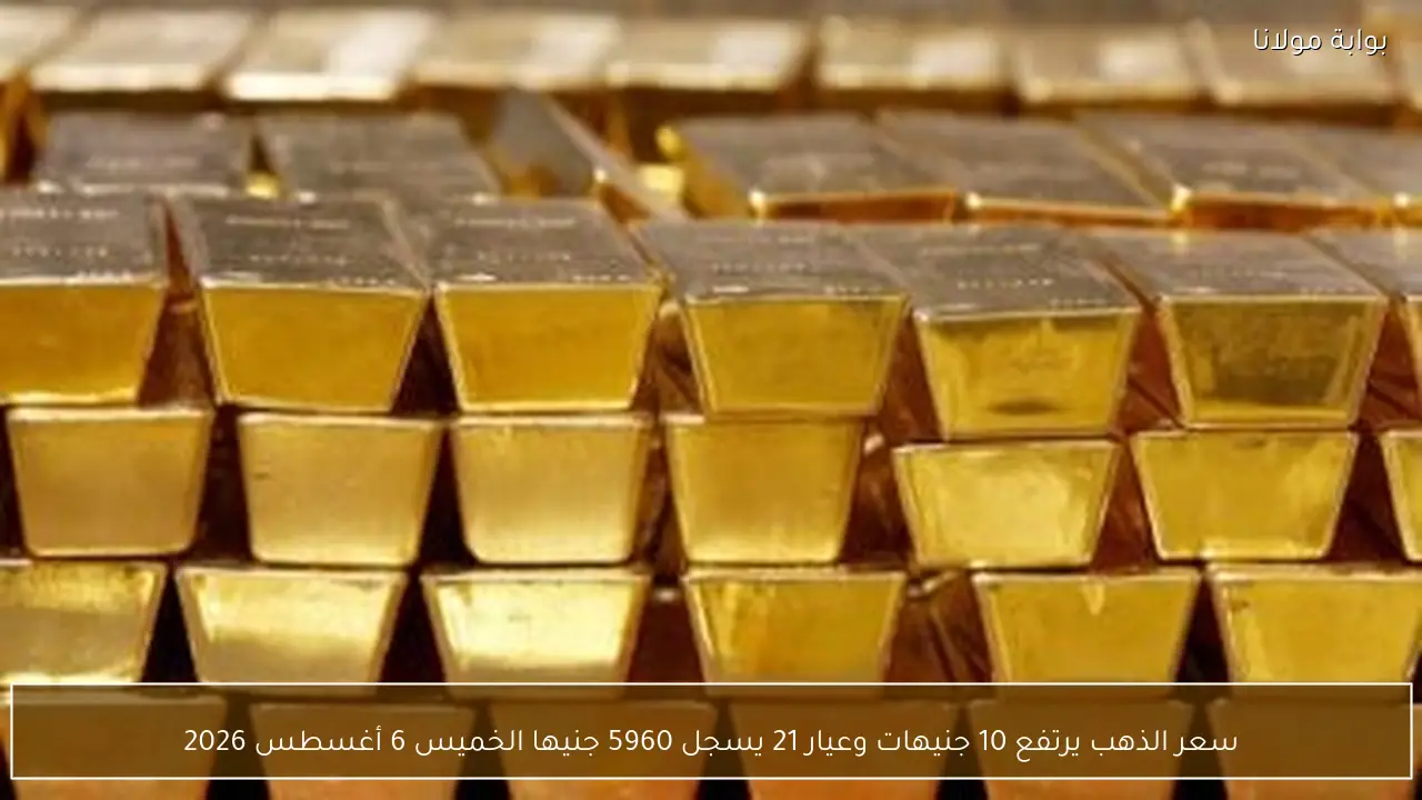 سعر الذهب يرتفع 10 جنيهات وعيار 21 يسجل 5960 جنيها الخميس 6 أغسطس 2026