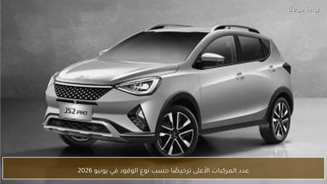 عدد المركبات الأعلى ترخيصًا حسب نوع الوقود في يونيو 2026