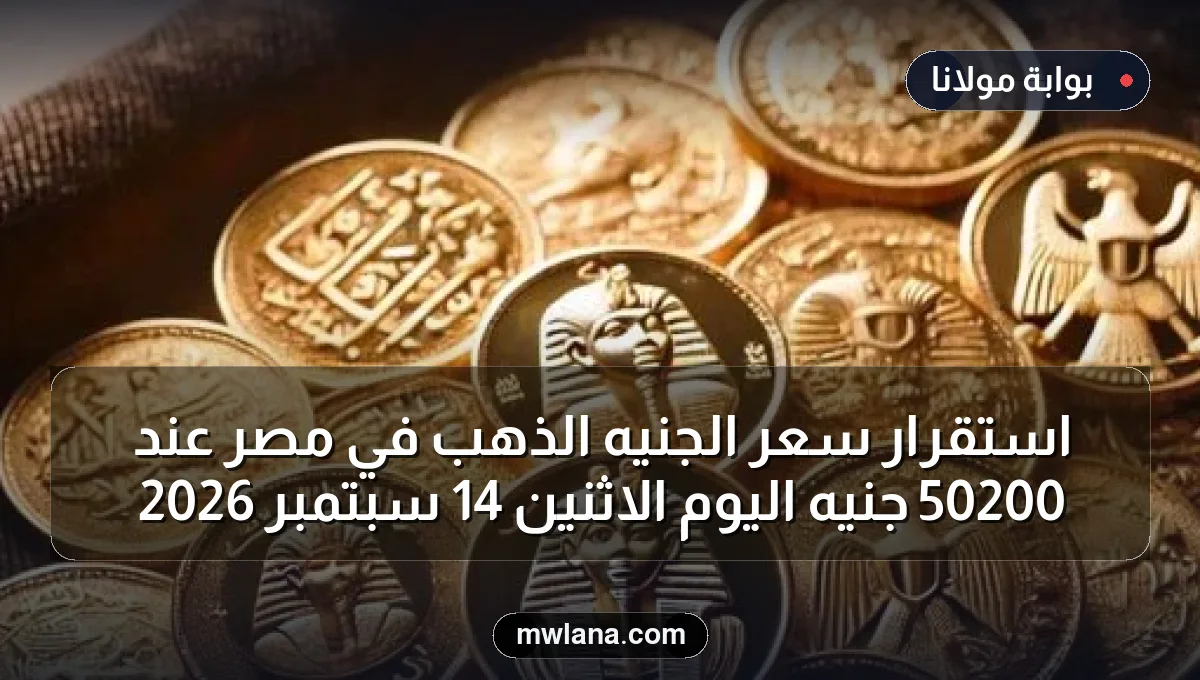استقرار سعر الجنيه الذهب في مصر عند 50200 جنيه اليوم الاثنين 14 سبتمبر 2026