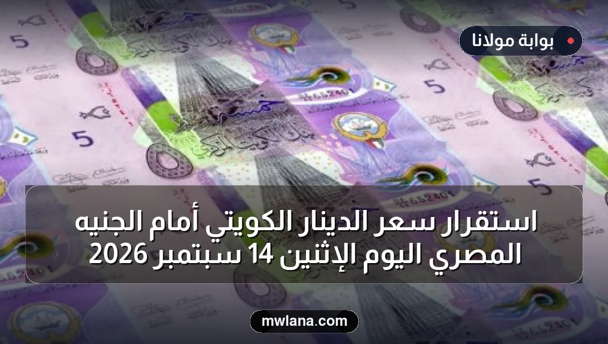 استقرار سعر الدينار الكويتي أمام الجنيه المصري اليوم الإثنين 14 سبتمبر 2026
