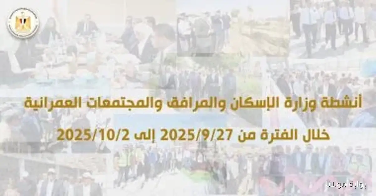 أنشطة وزارة الإسكان من 27 سبتمبر إلى 2 أكتوبر 2025 في فيديو مميز