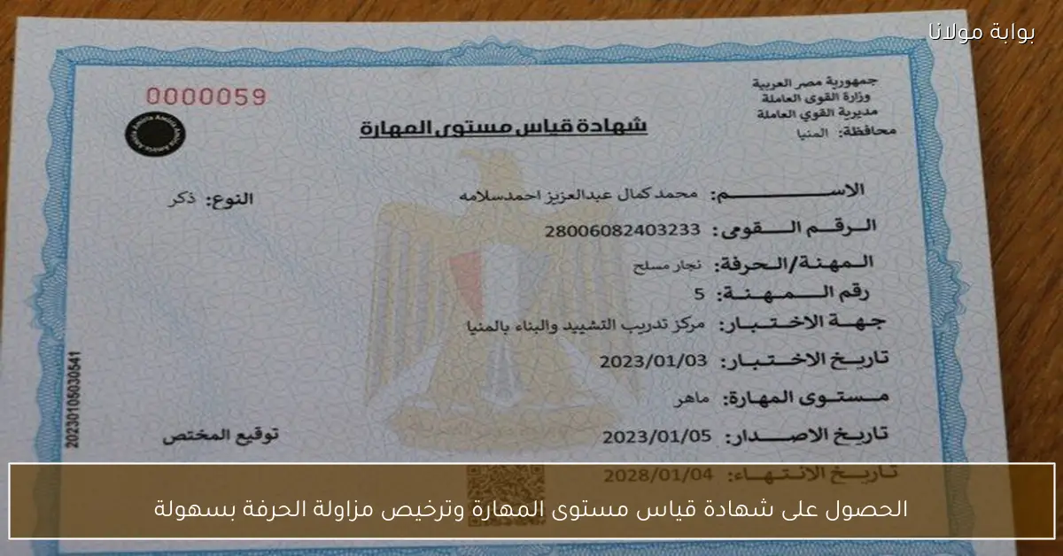 الحصول على شهادة قياس مستوى المهارة وترخيص مزاولة الحرفة بسهولة