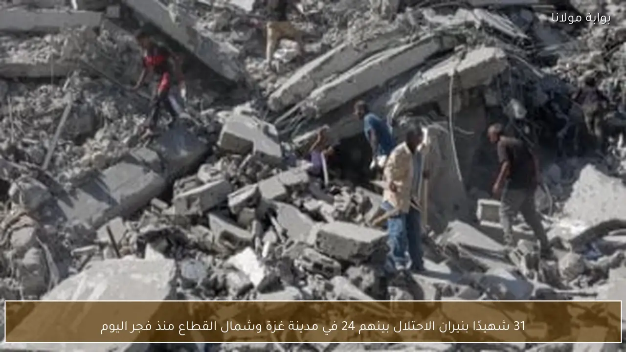 31 شهيدًا بنيران الاحتلال بينهم 24 في مدينة غزة وشمال القطاع منذ فجر اليوم