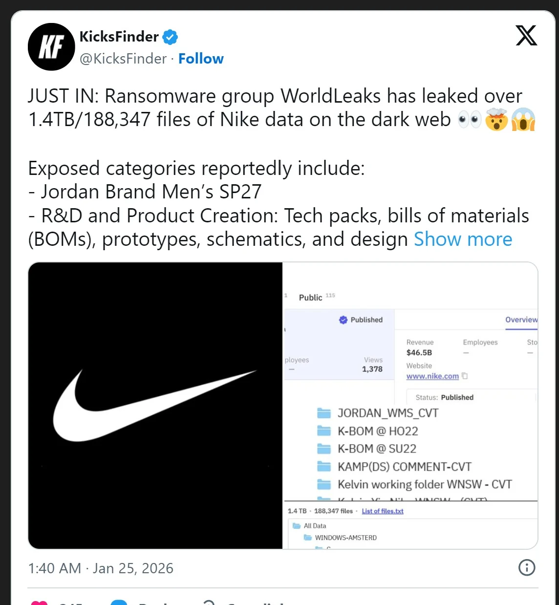 تسريب بيانات نايكي