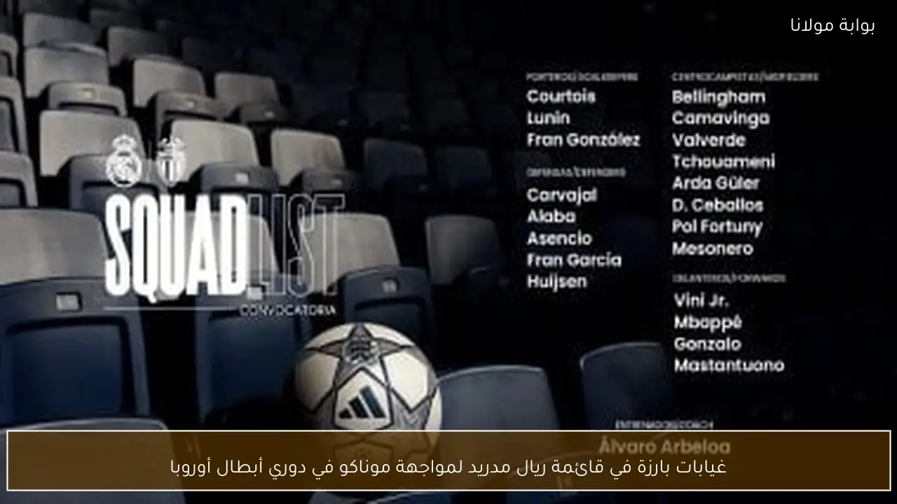 غيابات بارزة في قائمة ريال مدريد لمواجهة موناكو في دوري أبطال أوروبا