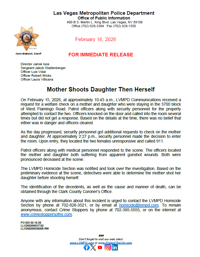 بيان شرطة لاس فيجاس بيان شرطة لاس فيجاس