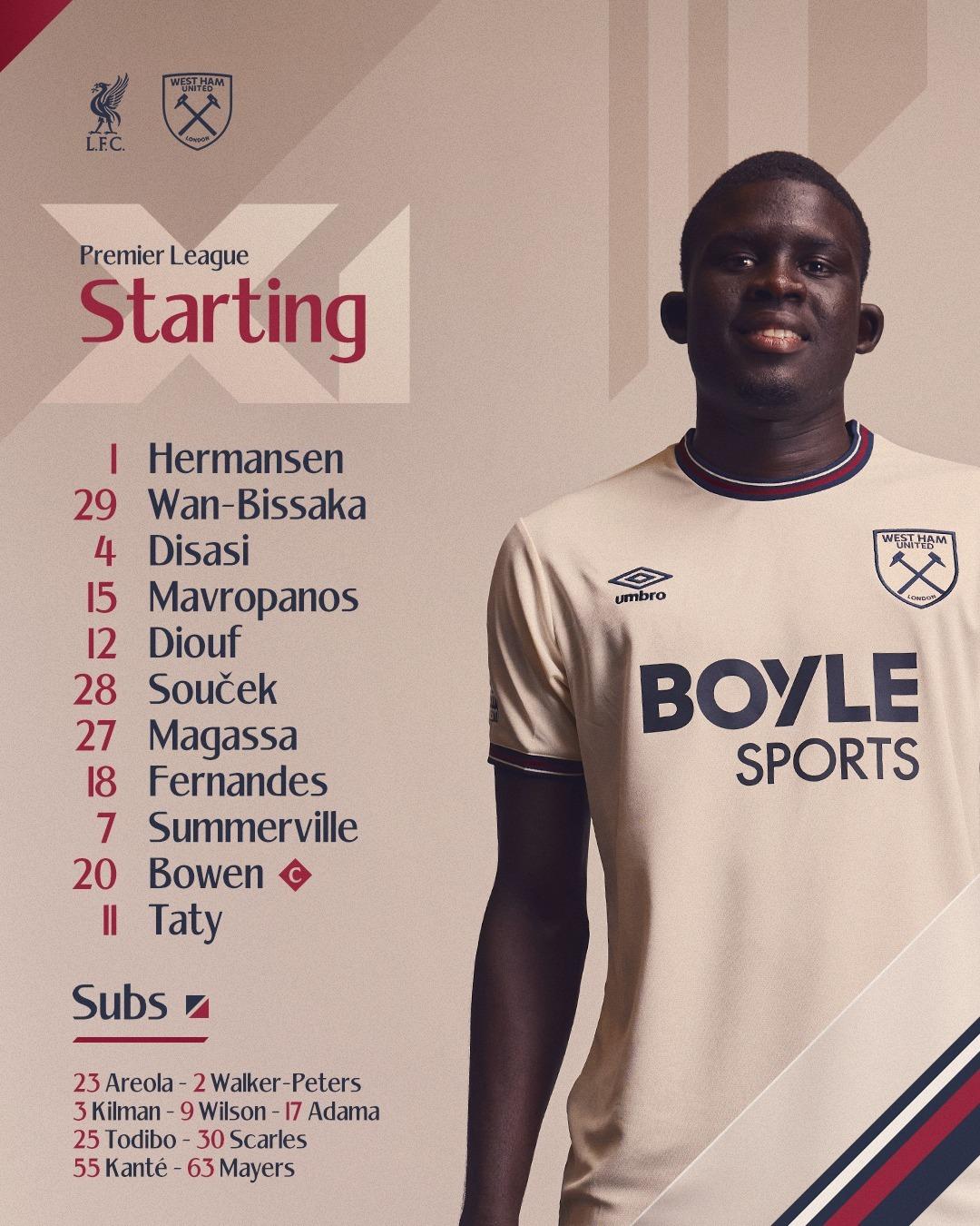 ليفربول ضد وست هام.. تشكيل الهامرز