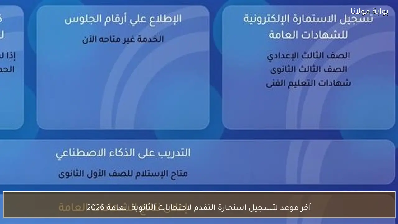 آخر موعد لتسجيل استمارة التقدم لامتحانات الثانوية العامة 2026