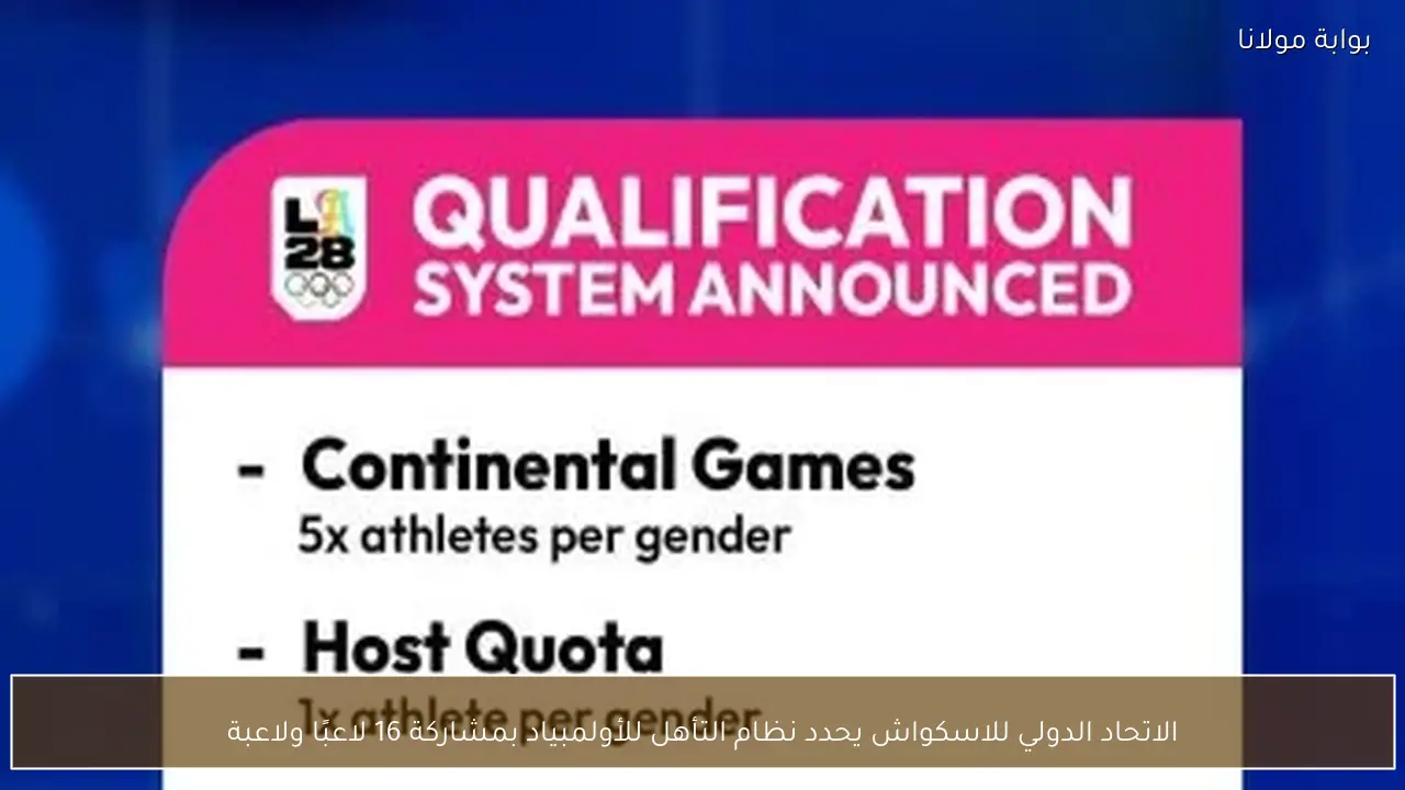 الاتحاد الدولي للاسكواش يحدد نظام التأهل للأولمبياد بمشاركة 16 لاعبًا ولاعبة