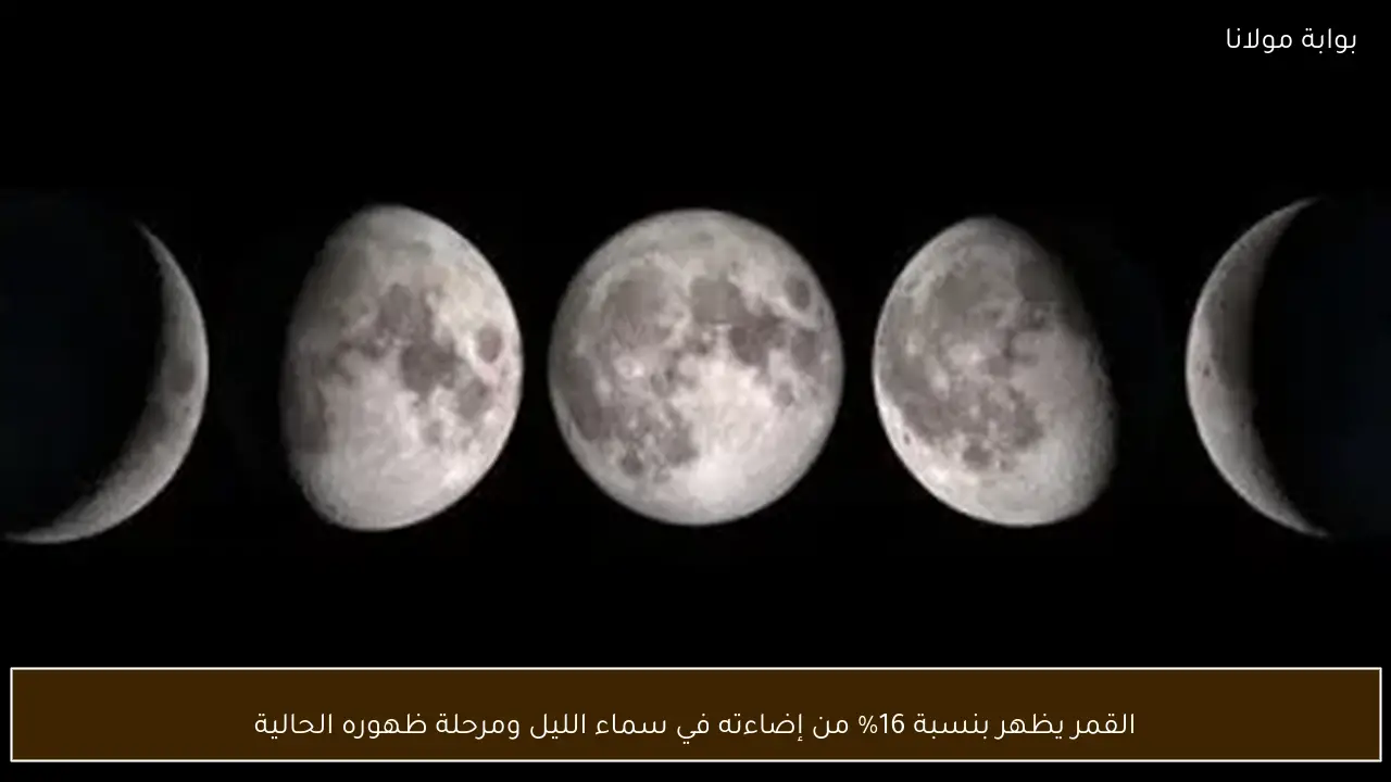 القمر يظهر بنسبة 16% من إضاءته في سماء الليل ومرحلة ظهوره الحالية