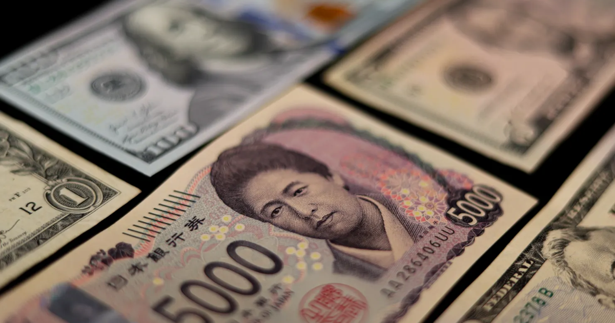رسم بياني يوضح تقلبات الين الياباني مقابل الدولار الأمريكي.