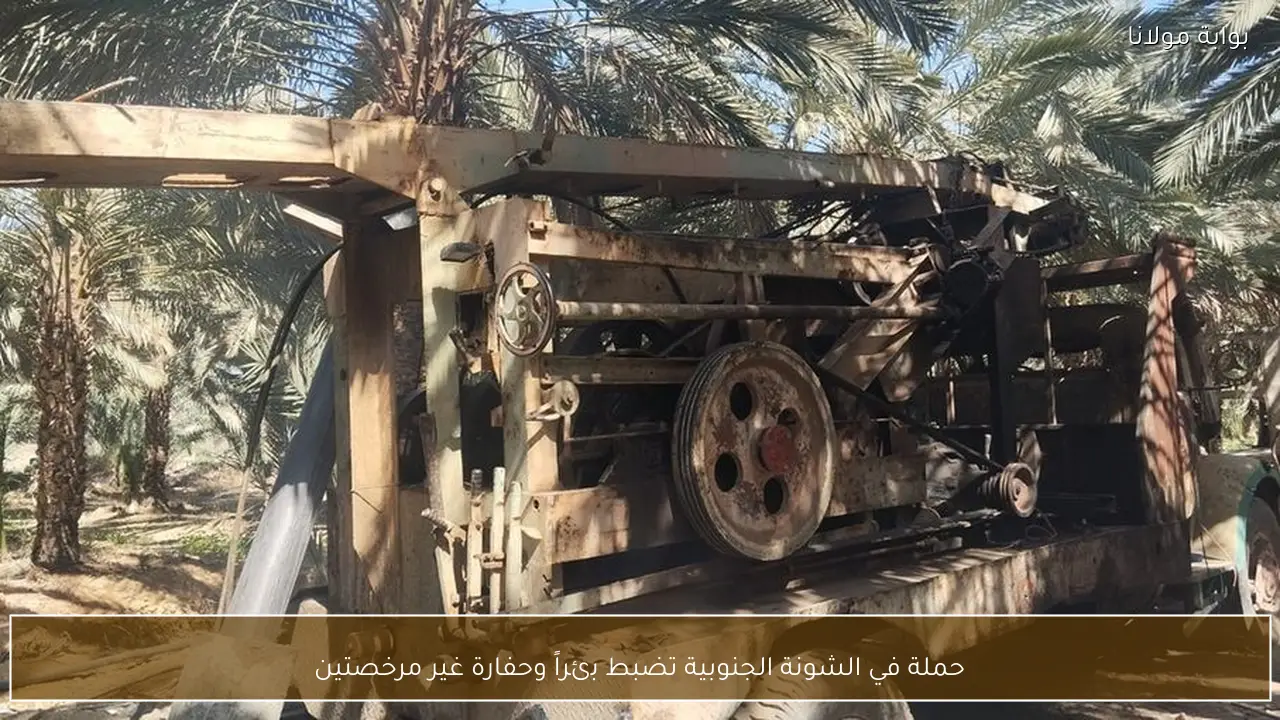 حملة في الشونة الجنوبية تضبط بئراً وحفارة غير مرخصتين