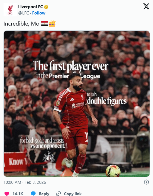 صفحة ليفربول بمنصة إكس