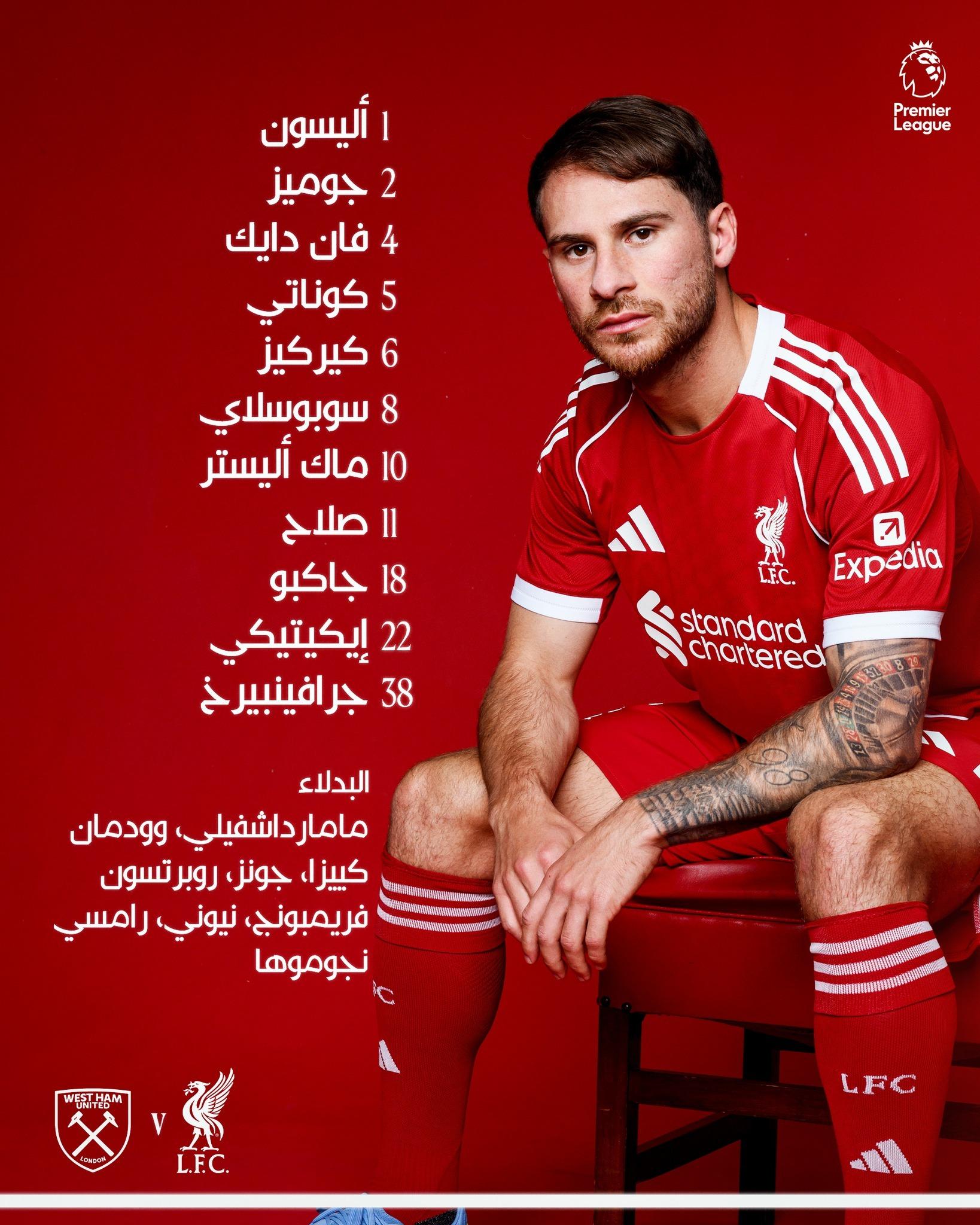 ليفربول ضد وست هام.. تشكيل الريدز