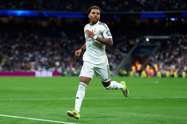 MADRID, SPAIN - MARCH 02: Rodrygo Goes of Real Madrid looks on during the LaLiga EA Sports match between Real Madrid CF and Getafe CF at Estadio Santiago Bernabeu on March 02, 2026 in Madrid, Spain. (Photo by Angel Martinez/Getty Images)