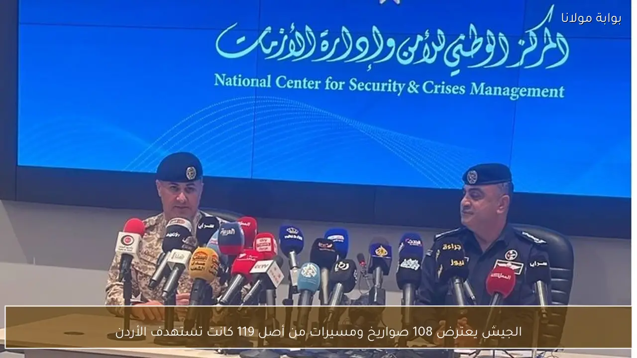 الجيش يعترض 108 صواريخ ومسيرات من أصل 119 كانت تستهدف الأردن