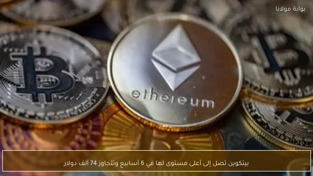 بيتكوين تصل إلى أعلى مستوى لها في 6 أسابيع وتتجاوز 74 ألف دولار