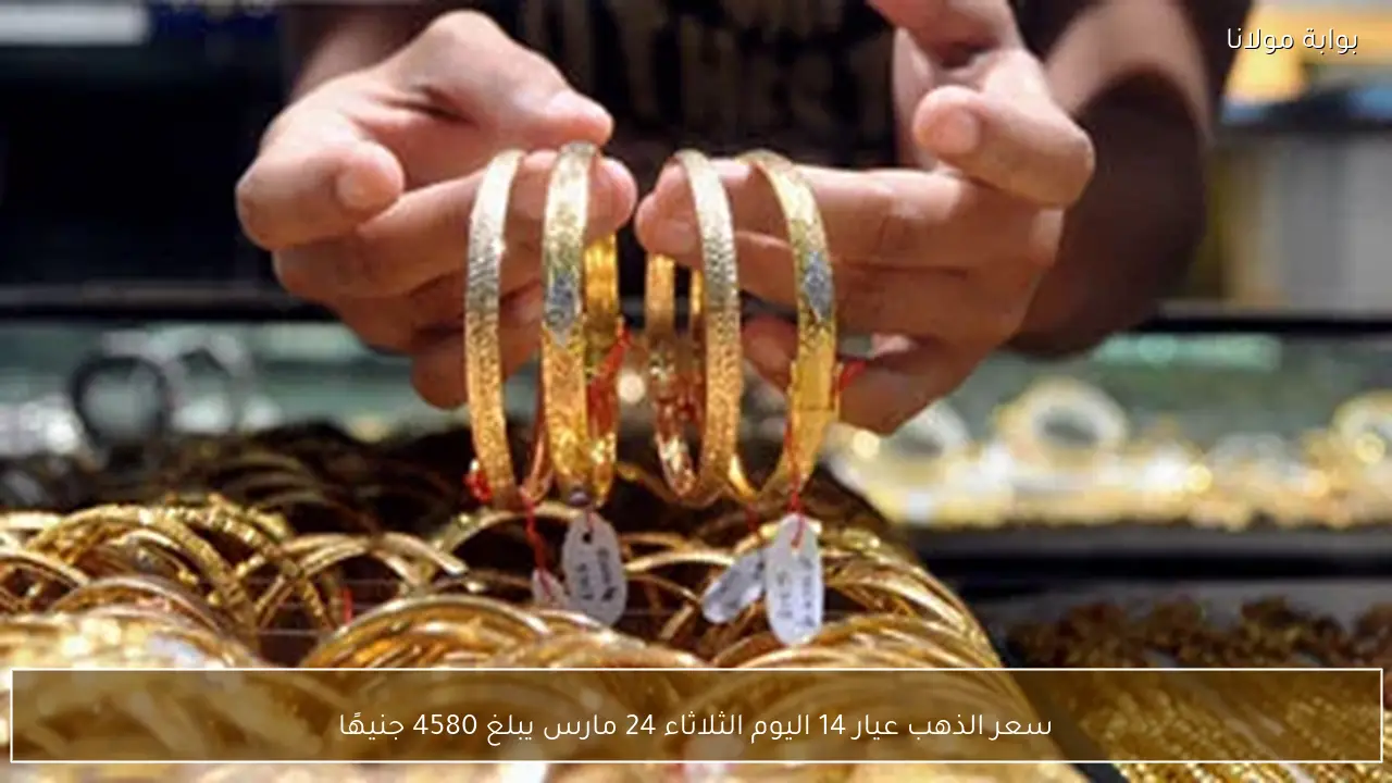سعر الذهب عيار 14 اليوم الثلاثاء 24 مارس يبلغ 4580 جنيهًا